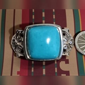 TURQUOISE RING RHODIUM OVER 925 STERLING SILVER SIZE 6